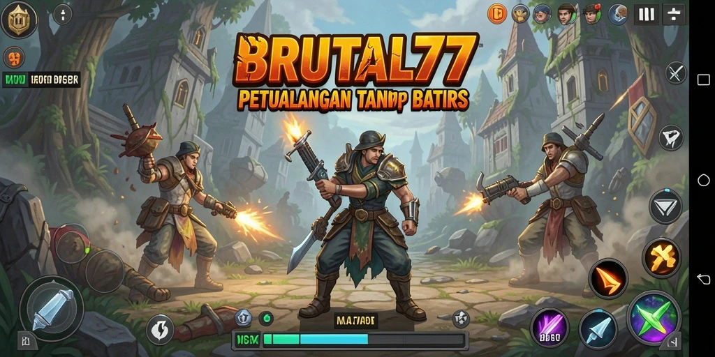Tampilan gameplay <strong>BRUTAL77</strong> dalam suasana petualangan yang mendebarkan.